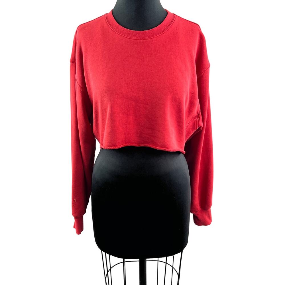TNA Airy AF Fleece Red Cropped Top Long Sleeves Crewneck Pullover Size 1 / XS